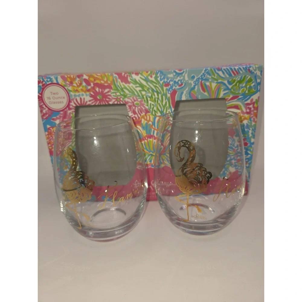 Lilly Pulitzer 16 Oz Set Of 2 Stemless Wine Glasses 